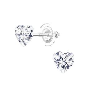 Heart CZ Sterling Silver Screw Back Earrings 6mm